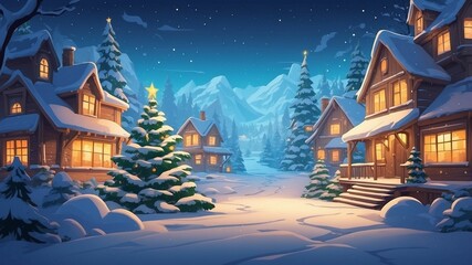 Fototapeta premium christmas night in the village background christmas