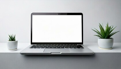Mockup blank laptop screen in white isolated background template