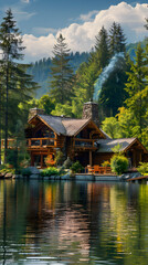 Quintessential Vacation Log Cabin Nestled Between Pristine Lake and Dense Pine Forest