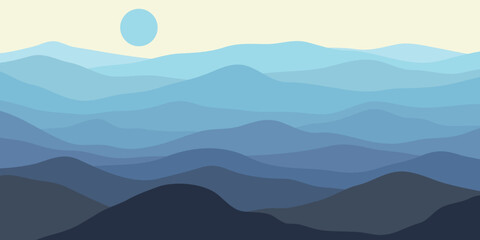 Mountain colors, translucent waves, sunset, abstract glass shapes, modern background, design vector illustration