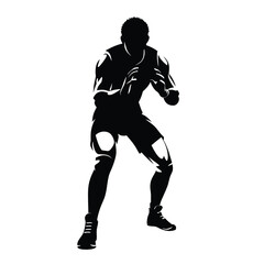 Naklejka premium A man is standing in a boxing ring. He is wearing a black shirt and black pants. He is holding his hands up in the air