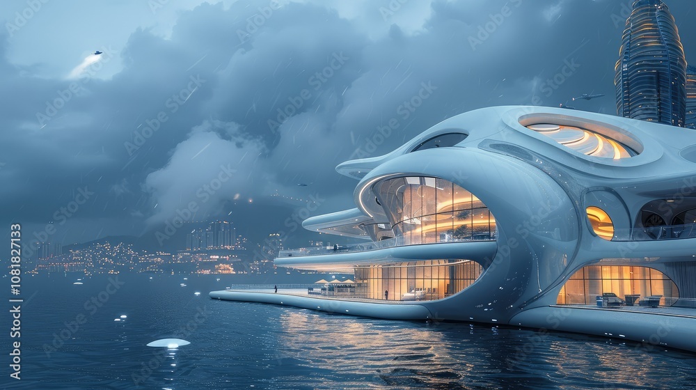 Poster Abstract render of a futuristic building concept