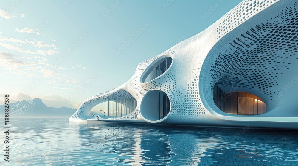 Poster Abstract render of a futuristic building concept