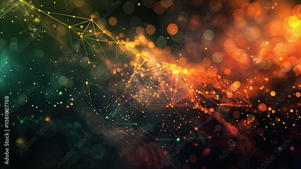 Poster Abstract network lines and particles forming a digital web