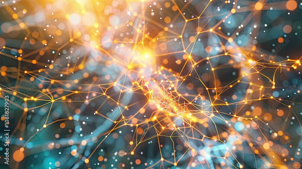 Poster Abstract network lines and particles forming a digital web