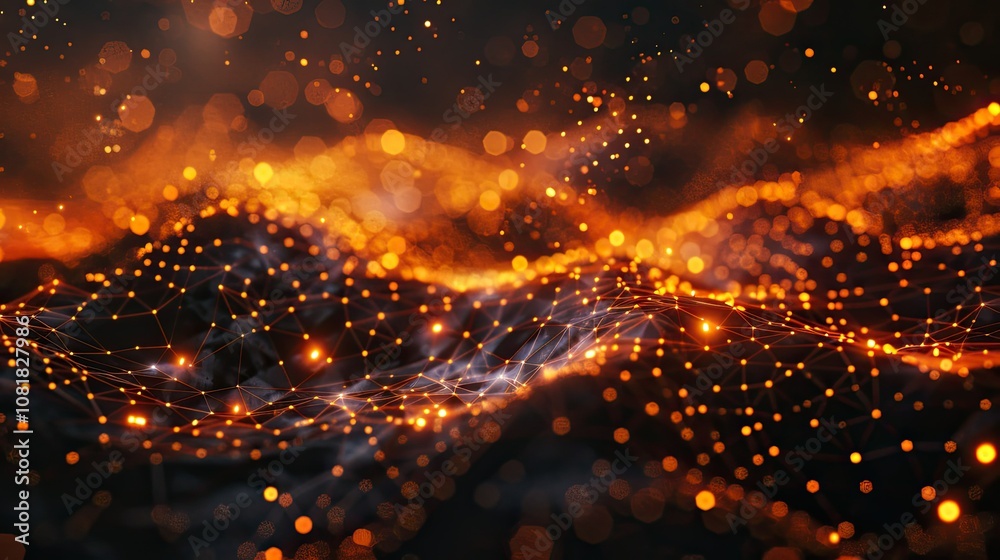 Poster Abstract network lines and particles forming a digital web