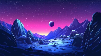 Obraz premium A Vibrant Night Sky Above a Stark, Rocky Landscape
