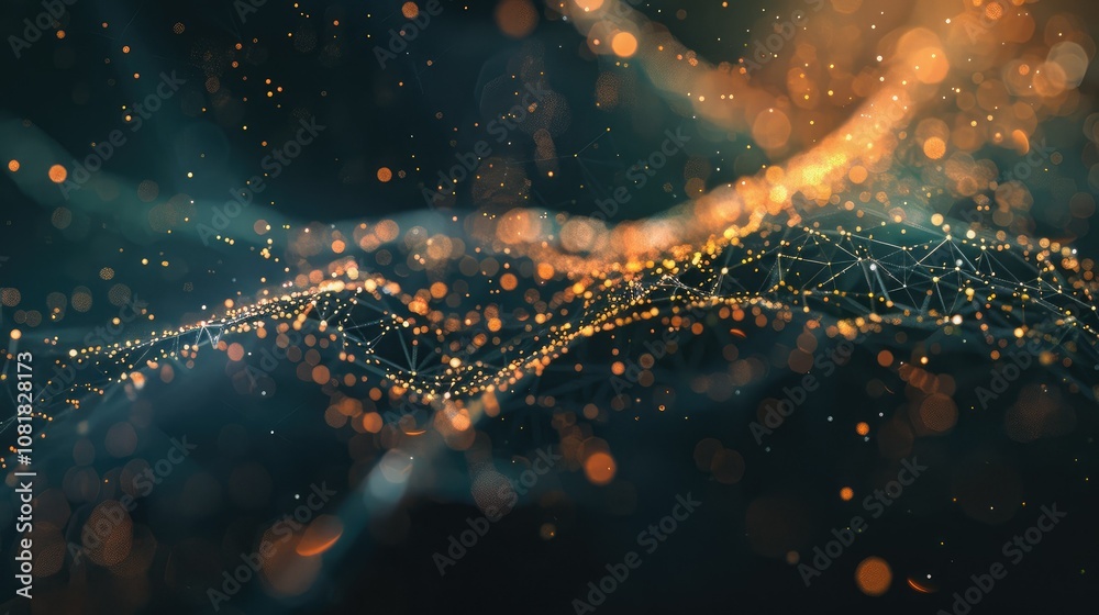 Poster Abstract network lines and particles forming a digital web