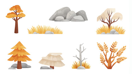 Naklejka premium Set of different autumn trees. Vector illustration in a flat style.