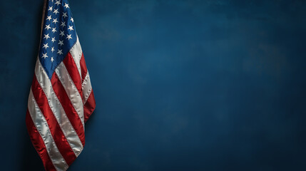 Close up american flag on blue background. Generative AI