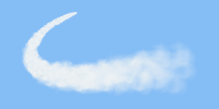Traces of white smoke from an airplane, rocket or spacecraft launch. Realistic 3d vector illustration isolated on transparent background.