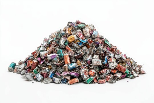 A large pile of crushed aluminum cans.