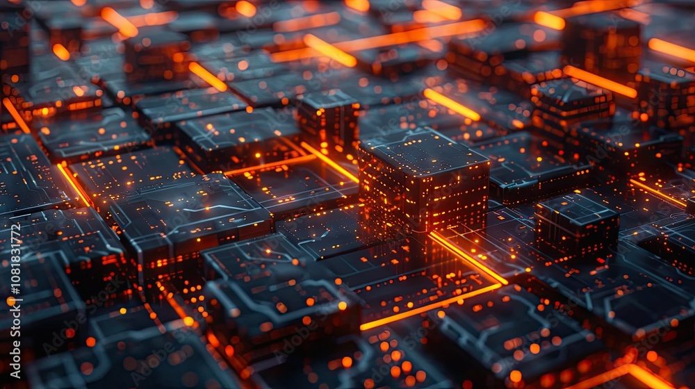 Poster Abstract digital grid with glowing nodes