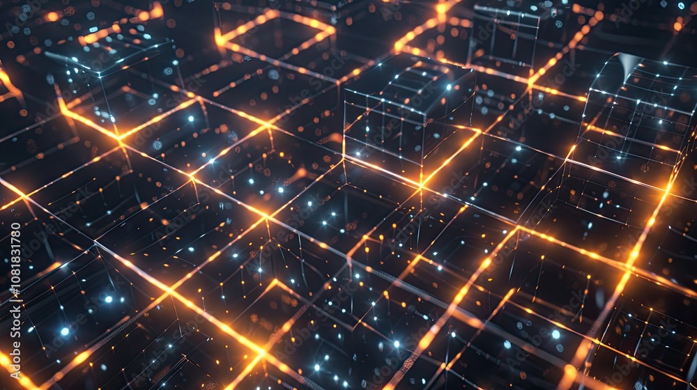 Poster Abstract digital grid with glowing nodes