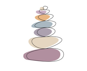 Meditation balance stone pyramid. Stacked pebbles pastel colors object vector illustration isolated white background.