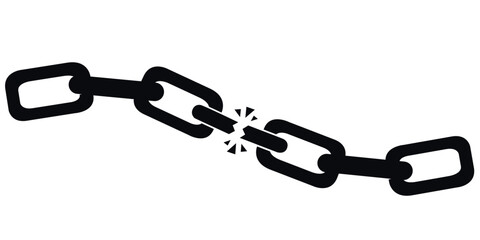 Broken chain link symbolizing weakness or separation.