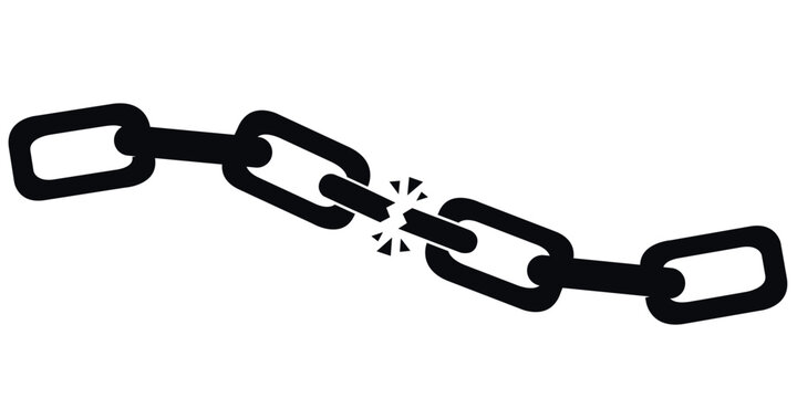 Broken chain link symbolizing weakness or separation.