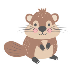 Cute beaver. Cartoon forest character isolated on white background.