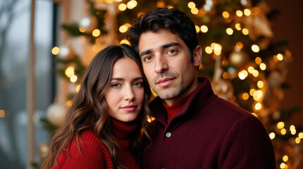 Fototapeta premium Romantic Christmas Couple Portrait – Heartwarming Holiday Moments for Festive Celebrations
