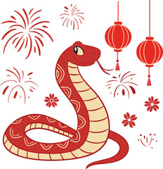Obraz premium Chinese new year 2025 of the Red Snake illustration 