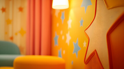 Orange and Blue Star Decor in a Room - Interior Design Illustration