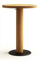 A round wooden table with a black base