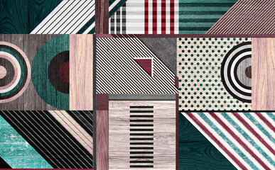 Seamless colorful art design wood texture wall tiles for decor.	
