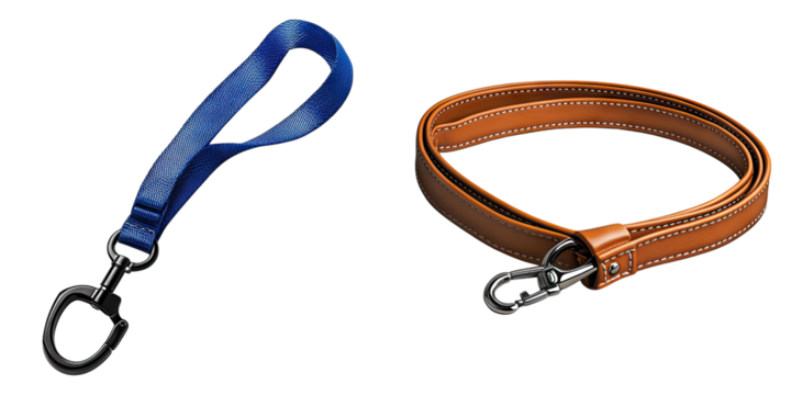 Dog leash isolated on transparent background, set of