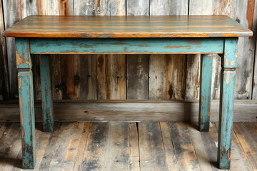 A wooden table sitting on top of a wooden floor