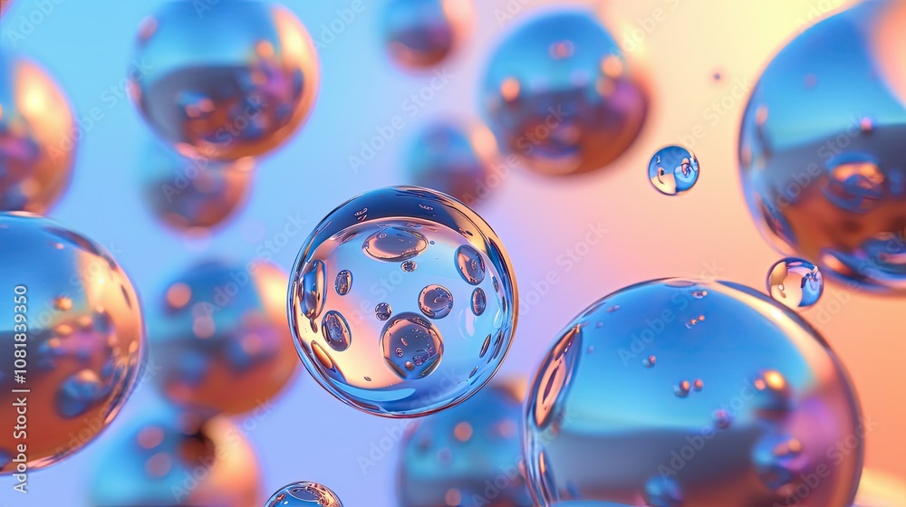 Poster 3d shiny smooth spheres floating against a gradient background