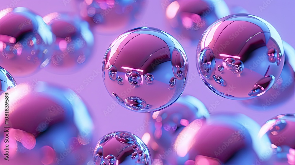 Poster 3D shiny smooth spheres floating against a gradient background