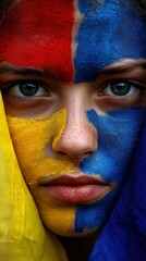 Face painted in bold colors. AI.