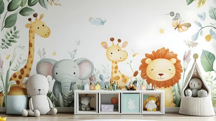 Cute Watercolor Animals Jungle Illustration for Kids Room Decor