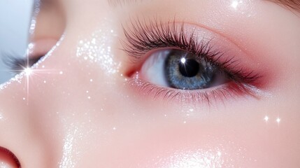 Close-Up of Eye with Sparkles and Shimmering Skin