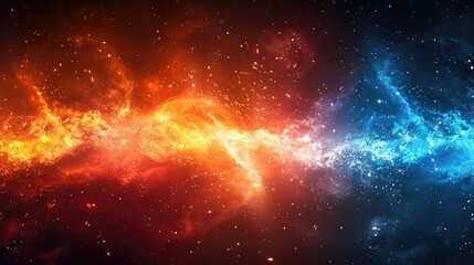 Abstract background with red and blue flames in the galaxy.