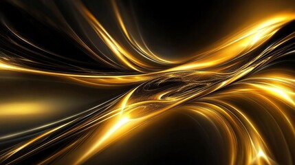 A fractal design in black and gold showing an endlessly repeating pattern in abstract form
