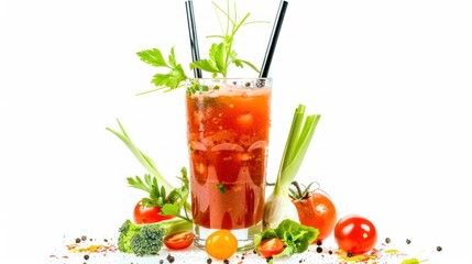 Refreshing Bloody Mary Cocktail with fresh vegetables and spices