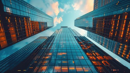 Towering skyscrapers in an international business district