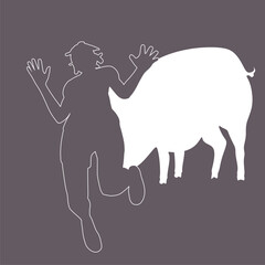 Optical illusion with beautiful young woman and pig silhouettes