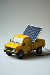 Yellow toy truck with solar panel.