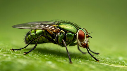 Fototapeta premium Close-up of a green fly, against a blurred background