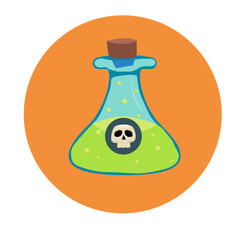 a bottle with a bright green liquid from which bubbles come out