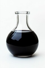 A glass bottle filled with dark liquid.
