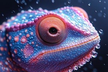 Obraz premium Close-up of chameleon skin with water drops. Perfect for nature documentaries, animal science, or reptilian themes.