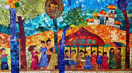 Fototapeta premium Colorful Mosaic Art - Community Gathering