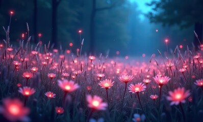 Enchanting twilight flower meadow
