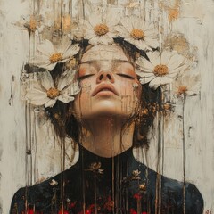 A serene portrait of a woman surrounded by flowers, embodying nature and beauty in a captivating artistic expression.