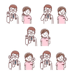 医師と看護師の上半身ポーズ