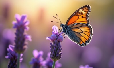 Orange butterfly on purple flower