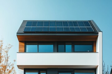 Modern building with solar panels and windows.